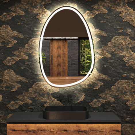 Miroir de salle de bain LED - Miroir 64x94cm asymétrique - Fonction anti‑buée - Bland Froid - (SFLA222) (1/5)