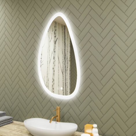 Artforma Miroir salle de bain LED, 64x104, Interrupteur tactile, Anti-buée, LED Dual, Miroir Irrégulier