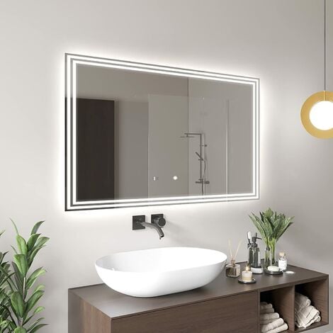 Miroir LED Lumineux 90x70 cm de Salle de Bain Mural avec éclairage  Interrupteur Tactile, 3 en 1 Éclairage Dimmable 2800 - 6500K L57 Artforma