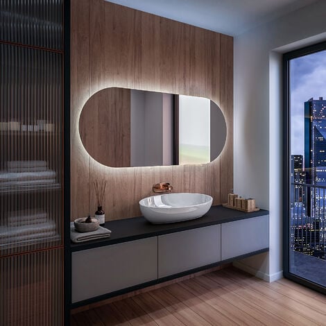 Miroir de salle de bain avec éclairage LED, chauffage, prise, capteur et  fonction de