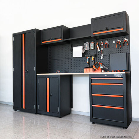 Fischer Darex – Mobilier de rangement pour garage et atelier – Armoire 76x46x183 cm – Meuble bas 61x41x82 cm – Tiroirs avec roulements à billes – Système d'ouverture assistée