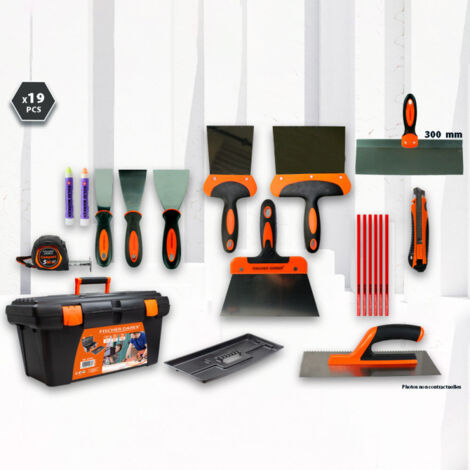 Fischer Darex – Kit de peinture 19 pièces – Couteaux inox pour enduit et finition – Caisse à outils résistante – Usage professionnel