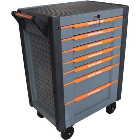 Fischer Darex – Servante d'atelier roulante en acier 7 tiroirs – Capacité 900 kg à l'arrêt – Dimensions 84x48x70 cm – Roues pivotantes avec frein