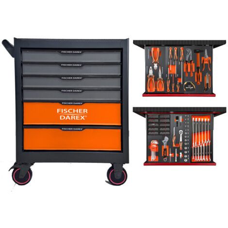 Servante d'atelier 6 tiroirs plateau acier équipée 158 outils