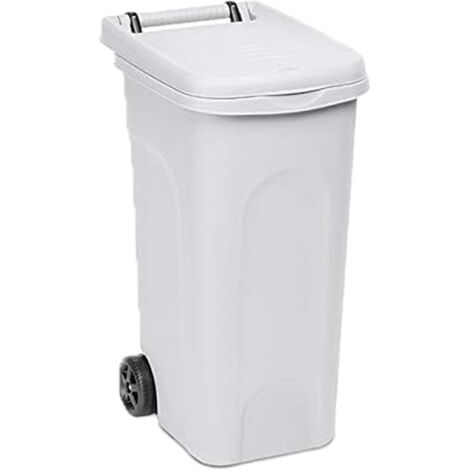 Bidone da 80 LT bianco per Raccolta Differenziata con ruote Pattumiera contenitore pub bar ristoranti casa giardino carrellato (1/5)