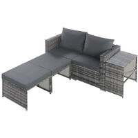 Outdoor Rattan Recliner Lounger, 5 Pieces Garden Patio Lounger Set with Tempered End Table Top and Soft Cushions, Grey