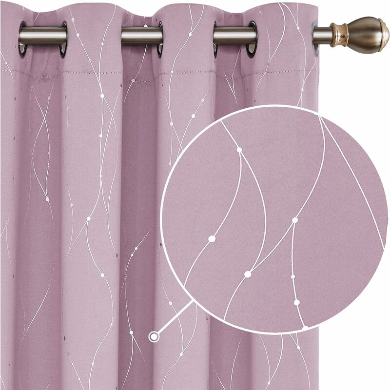 Deconovo Tende Oscuranti con Motivo Fili d'Argento con Anelli 2 Pezzi  132x114 cm (LxA) - Rosa Chiaro