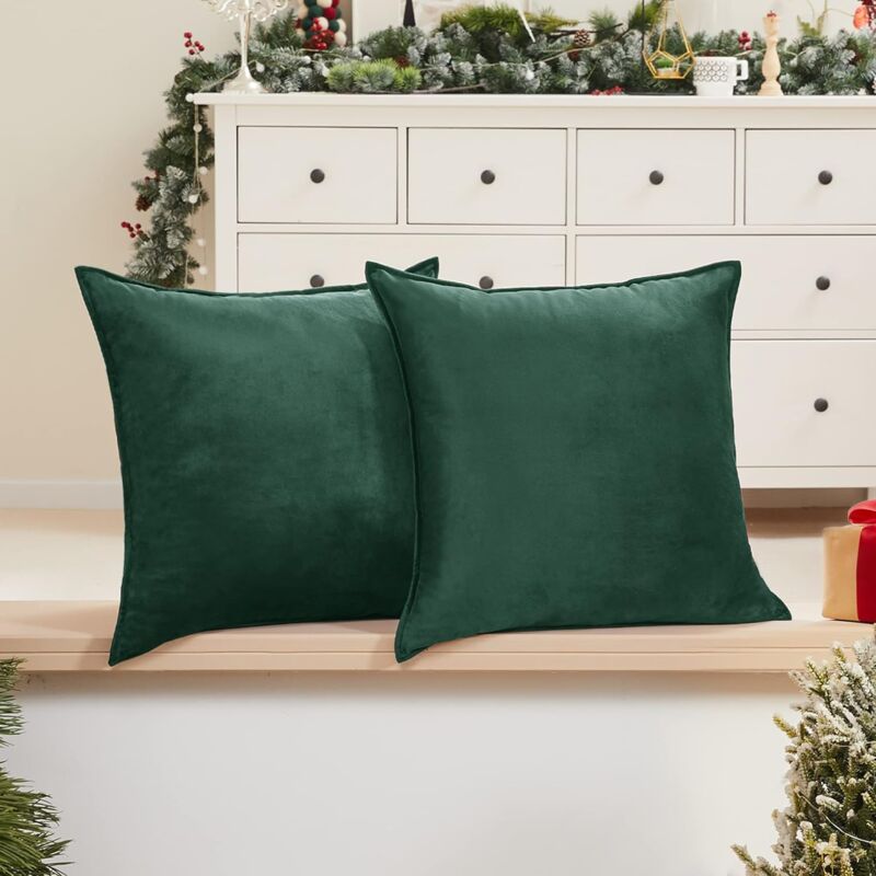 Deconovo Federe Cuscini Decorativi per Camera da Letto in velluto 2 Pezzi  40x40 cm - Verde Scuro