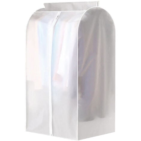 Rayen Housse vêtement pour penderie Blanc imprimé/Translucide Housse de costume sur cintre avec fermeture à glissière 60 x 150 cm Couvre-robe résistant à la poussière et à l'humidité 