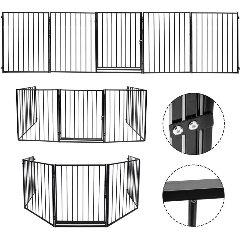 Relaxdays Barrière de cheminée, 5 éléments, HxL 76 x 60 cm chaque, avec  porte, sécurité enfants, grille, acier, noir