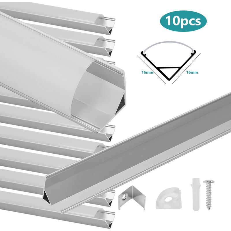 10x1M Profilé Aluminium LED Angle Anodisé Diffuseur laiteux pour Ruban  Bande LED Couvercle Blanc Opaque Forme en U