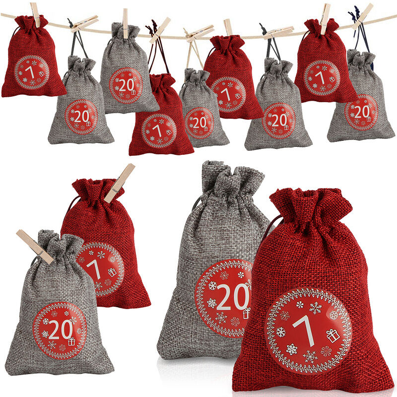 1-24 calendrier de l'avent sac cadeau compte à rebours jusqu'à Noël coton  lin sac à bonbons kit de bricolage 