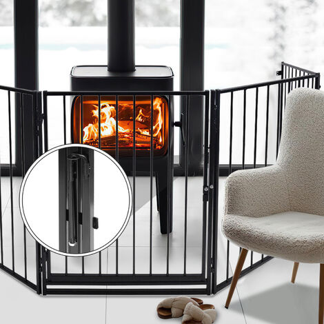 Relaxdays Grillage protection cheminée, 5 éléments, pour enfants, en acier,  avec porte, 75 cm, noir