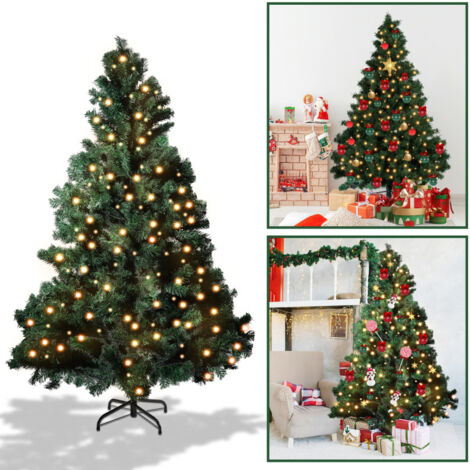 Sapin De Noël Artificiel 210 Cm Avec LED - 1200 Branches, 400 Lumières Blanches Chaudes, Difficilement Inflammable