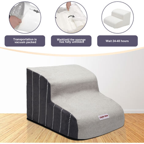 Escalier Pour Chien 2 Marches Antidérapant - Hauteur 30 Cm, Housse Lavable - Pour Lit Ou Canapé - Gris