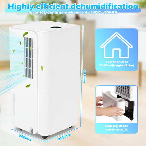 EINFEBEN Déshumidificateur d'air - 16 L / jour, réservoir de 2L, jusqu'à 25 m², électrique, séchage du linge, minuterie, mode auto