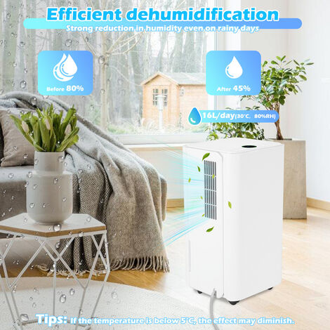 EINFEBEN Déshumidificateur d'air - 16 L / jour, réservoir de 2L, jusqu'à 25 m², électrique, séchage du linge, minuterie, mode auto