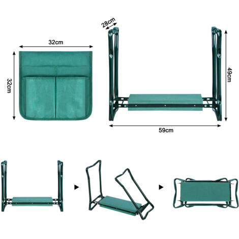 Banc à Genoux De Jardin Pliable Avec Coussins - Tabouret Et Genouillère, Support 150 Kg