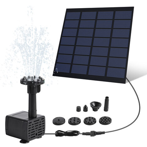 Pompe à Eau Solaire Decdeal 7V - Fontaine Solaire 150L/H Avec Buses Pour Jardin, étang Ou Bain D'oiseaux