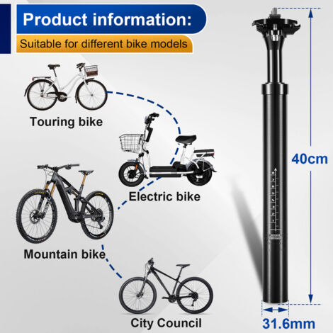 Tige de Selle Réglable 400mm BMX Vélo Tube de Selle - Noir 28.6x400mm, 400mm