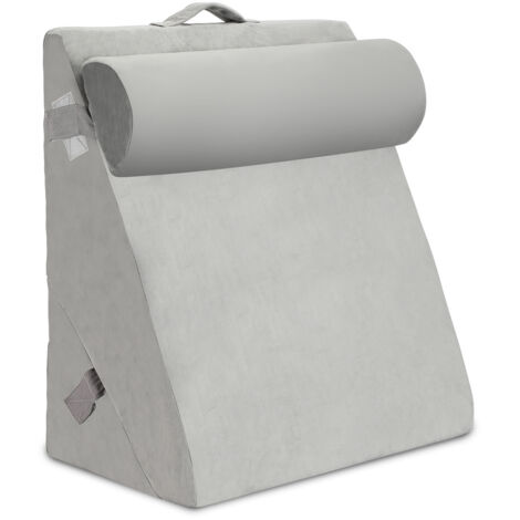 Coussin De Lecture Triangulaire 7 En 1 - Mousse Mémoire De Forme - Housse Velours Lavable - Gris - 55x52x33cm
