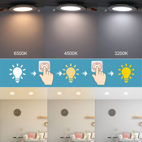 Lot de 6 Spot Encastrable LED Panel Extra-Plat 6W, Température de Couleur:  3 couleurs en 1 3200K-6500K