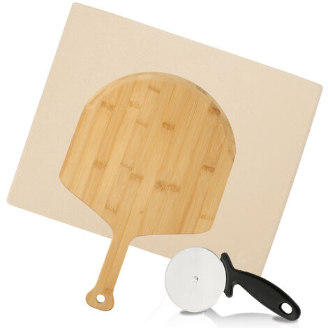 Pierre à Pizza Rectangulaire Relaxdays 43cm - Avec Pelle En Bois Et Support Métal