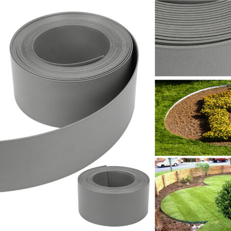 Bordure De Pelouse 25m X 14cm - Gris - Plastique Recyclé Flexible - Pour Parterres Et Allées