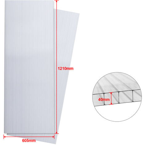 Plaque de polycarbonate creux 10,25 m² 14 unités Plaques à double paroi 4mm  d'épaisseur Serre abri