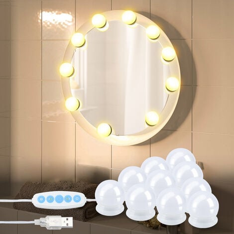 EINFEBEN Lampe de miroir pour le maquillage 10 LEDs Lumière de maquillage  USB gradable Style Hollywoodien