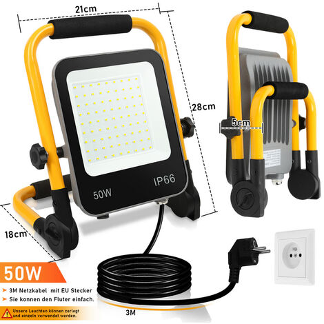 EINFEBEN Projecteur LED avec trépied IP66 projecteur projecteur extérieur lampe de jardin 50W