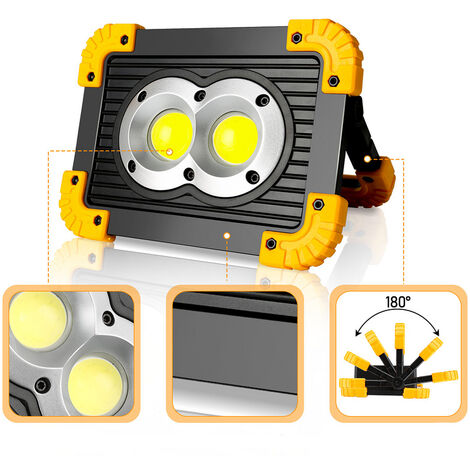 Projecteur LED Rechargeable 30W Projecteur Chantier Lumière de Travail 4  Modes LED USB(1 pack)