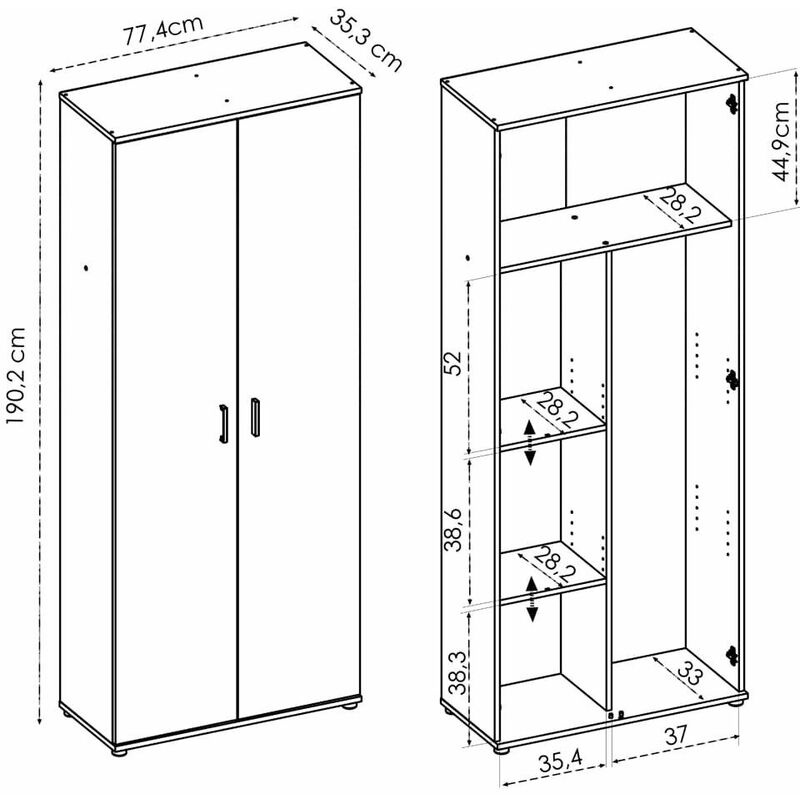 Armoire à balais polyvalente avec 2 portes /Naturel 190x78x35 cm - FIT