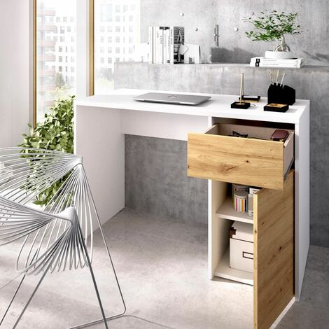 Bureau Bali blanc avec 1 tiroir et 1 porte Blanc - Nordique 110,3 x 74,2 x 50,2 cm