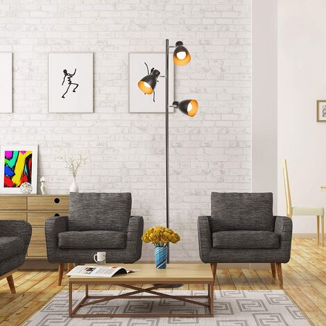 Osasy Lampadaire sur pied en bois,corde et métal noir,Lampe de Salon avec  Interrupteur, 2* E27 Douille(max. 60 Watt (blanc/lin) : :  Luminaires et Éclairage
