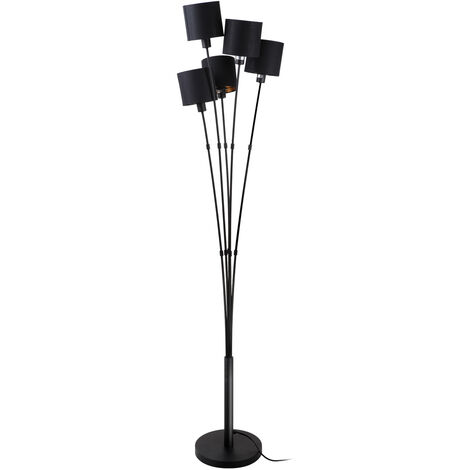 lampadaire 5 lumières pour salon ,Chic lampadaires en métal et textile noir  & or abat-jour ,moderne lampe à pied design rétro, Éclairage intérieur