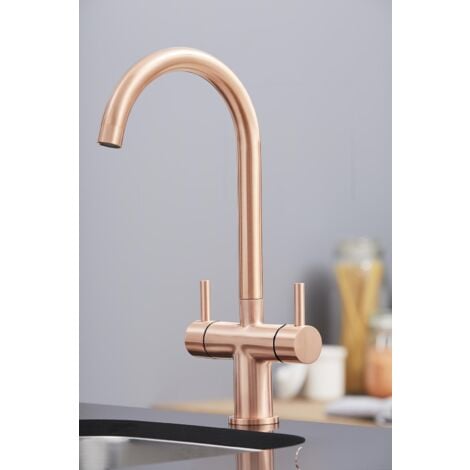 SIA KT3CU Copper Swan Neck Twin Lever Contemporary Monobloc Kitchen ...