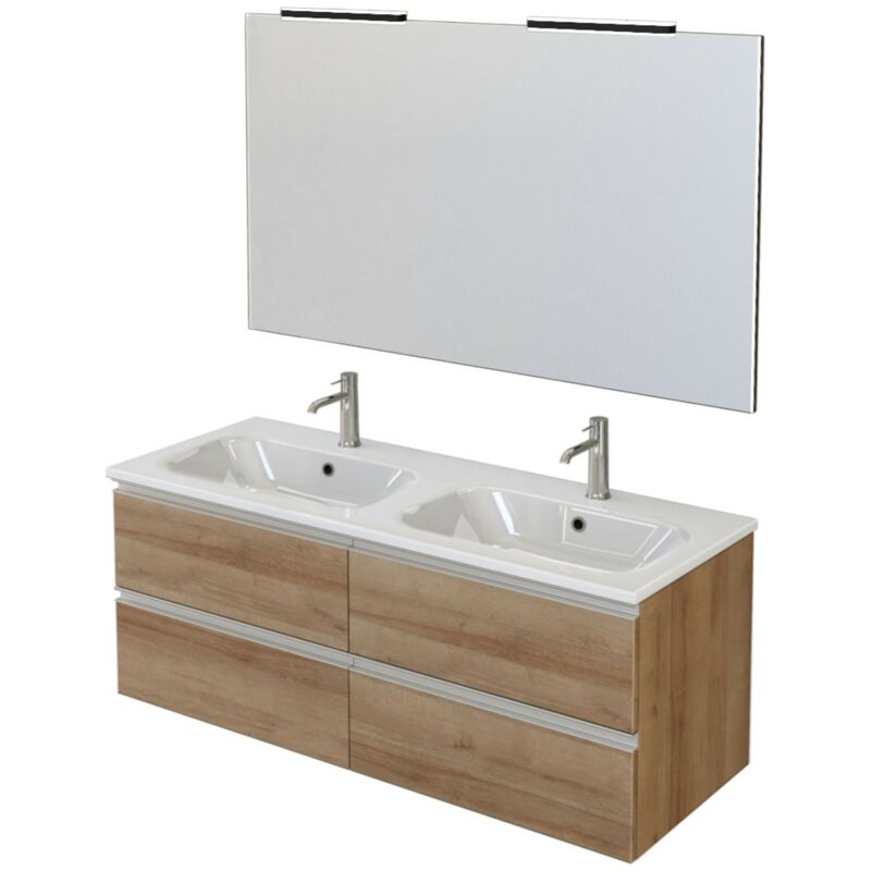 Mobile bagno sospeso 120 cm bianco opaco cannettato con lavabo dx