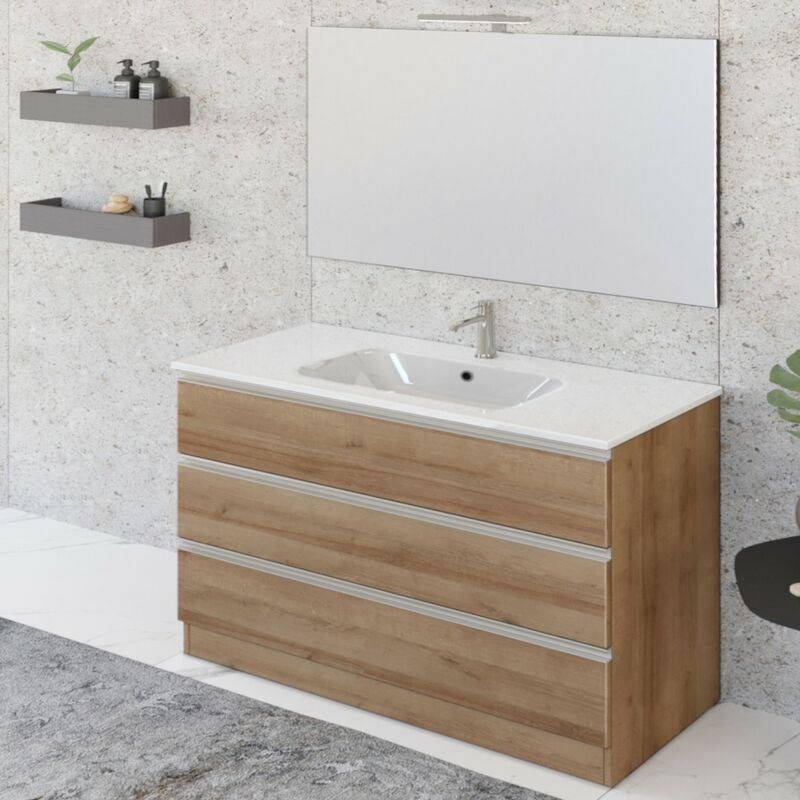 Mobile bagno a terra 100cm con speccho rovere farnia dubon