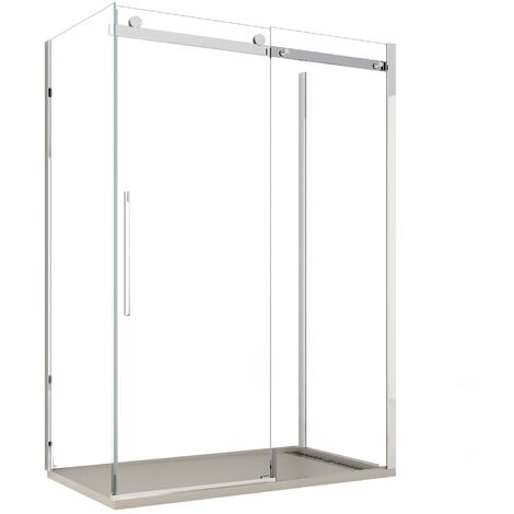 Box doccia tre lati porta scorrevole trasparente h195cm 8mm anticalcare euclide, misura 80x110x80 (1/5)