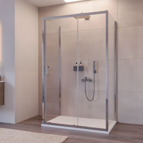 Box doccia tre lati anta scorrevole in cristallo trasparente 6mm h195 agata, misura 70x110x70 (1/5)