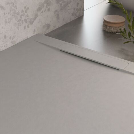 Piatto doccia in marmoresina grigio chiaro effetto pietra cemento vincent,  seleziona misura 70x100