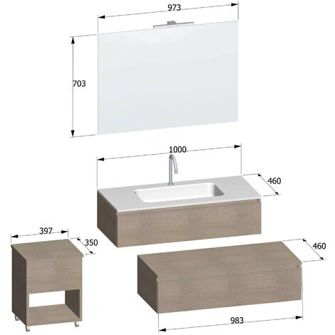 Mobile bagno sospeso 120 rovere trance chiaro con lavabo duo-754c