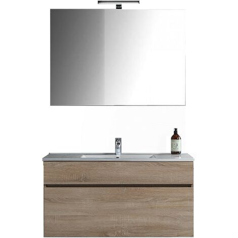 Mobile bagno sospeso rovere well con specchio lampada led 60-80