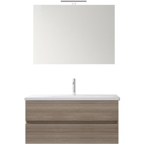 Mobile bagno sospeso 100cm olmo terra con lavabo ceramico mood-756