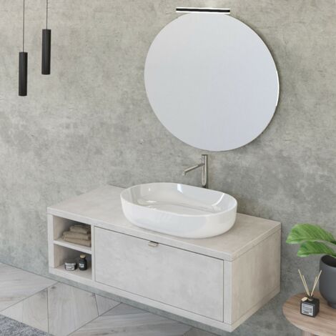 Mobile bagno sospeso 60cm cemento grigio caldo con specchio DOMINO