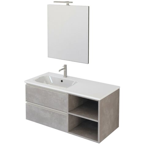 Mobile bagno sospeso 100 cm verde effetto legno con armadietto a specchio  Sofia