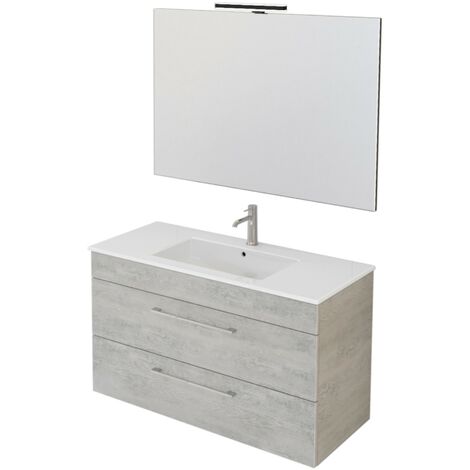 Mobile Bagno sospeso 80 cm 2 cassetti con LAVABO SPECCHIO COLONNA grigio  cemento