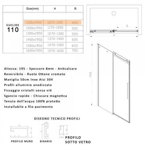 Porta Doccia Scorrevole 8mm EUCLIDE ONE