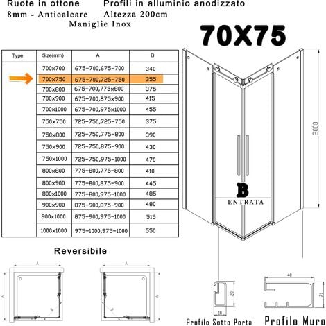 Box doccia due lati anticalcare scorrevole 8mm h200 melissa, misura 70x75